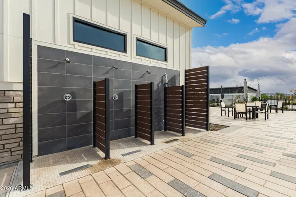 an aerial view of a house with swimming pool