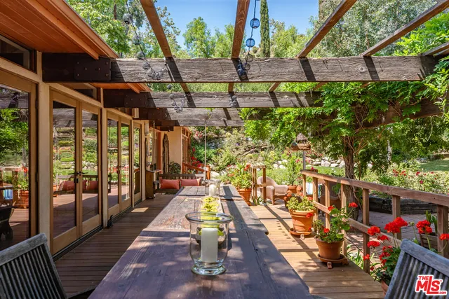 a view of a road with plants and large trees