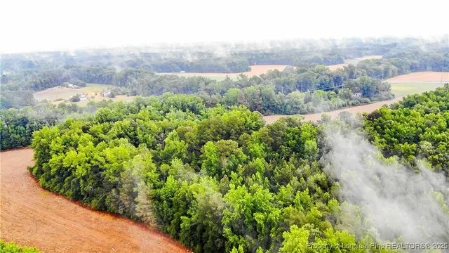 an aerial view of a houses with a yard