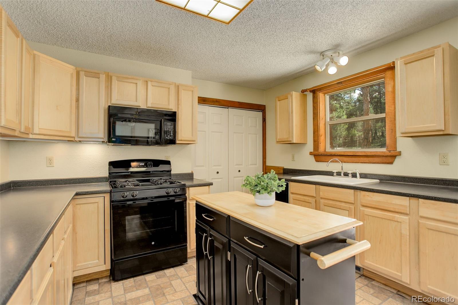 307 Hitchrack Road Bailey, CO 80421 - Photo 10 of 30 a kitchen with a stove a sink and a microwave