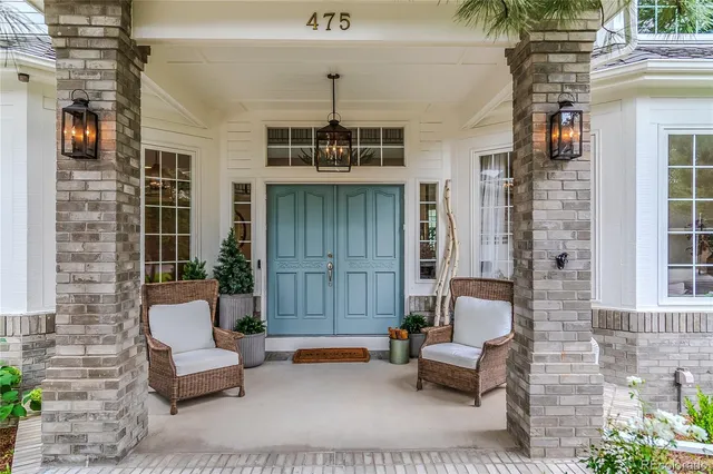 a building outdoor space with patio furniture