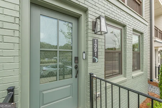 a view of a balcony from a door