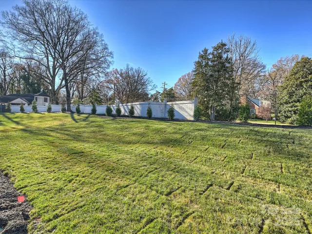 a view of a field with tree in the background