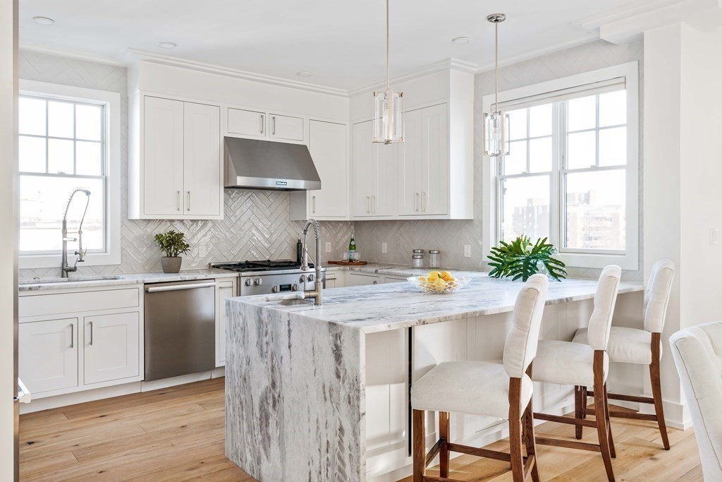 33 Summit Avenue, Unit 33 Brookline, MA 02446 - Photo 2 of 28 a kitchen with stainless steel appliances granite countertop white cabinets a sink and a stove