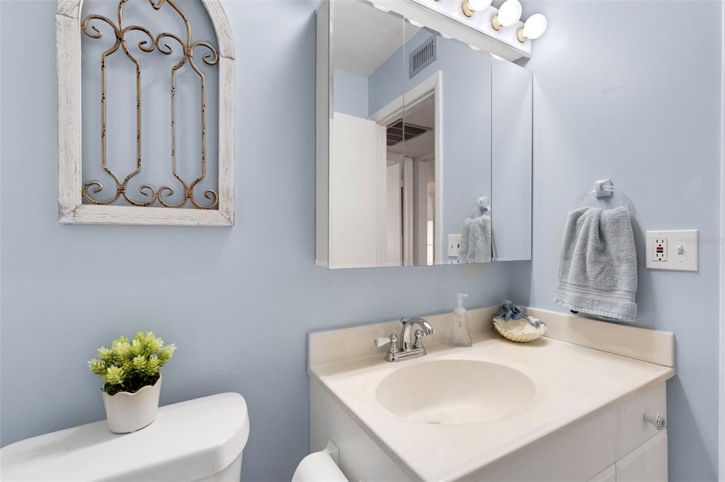 3140 Highlands Boulevard, Unit F Palm Harbor, FL 34684 - Photo 27 of 78 a bathroom with a sink vanity and a mirror