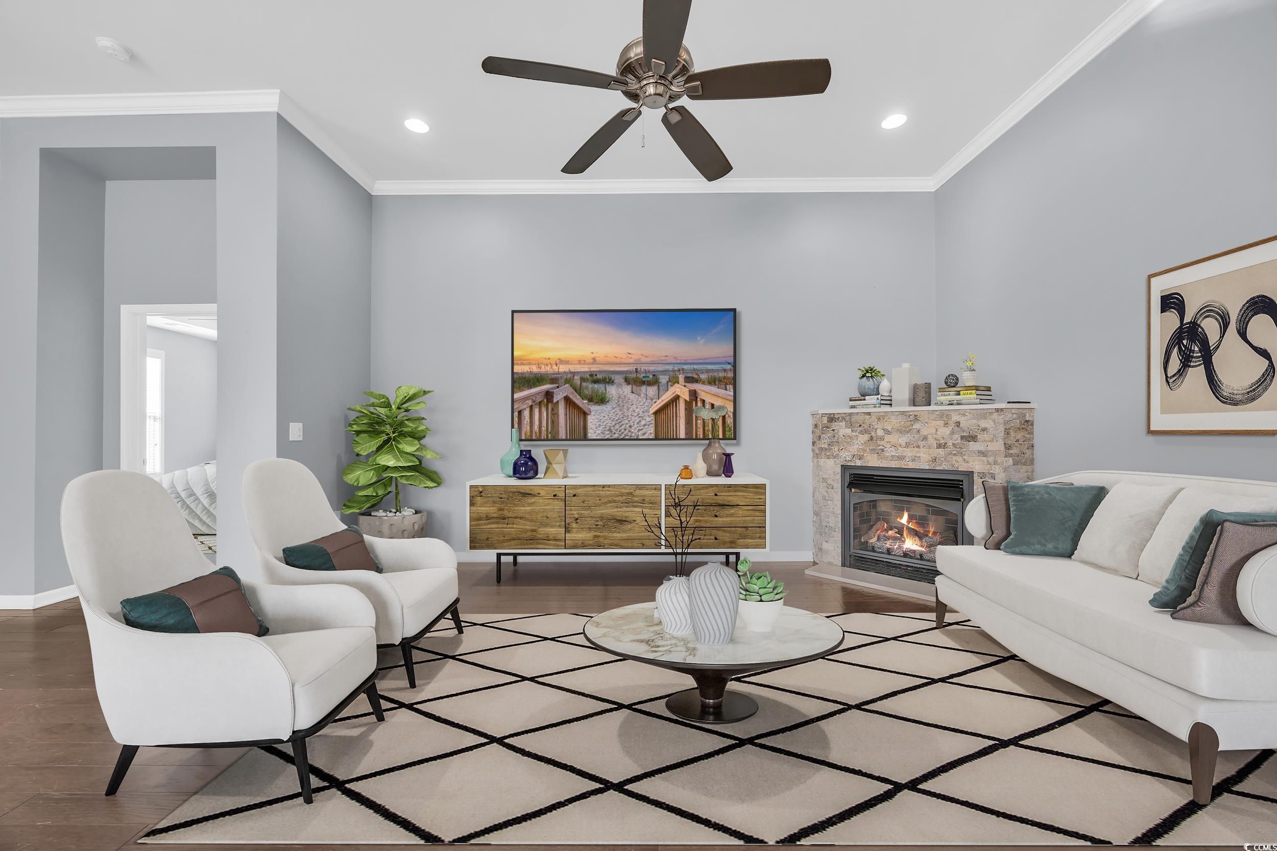 351 Firenze Loop Myrtle Beach, SC 29579 - Photo 5 of 37 Living room featuring a tile fireplace, wood finis