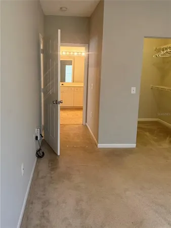 an empty room with a door