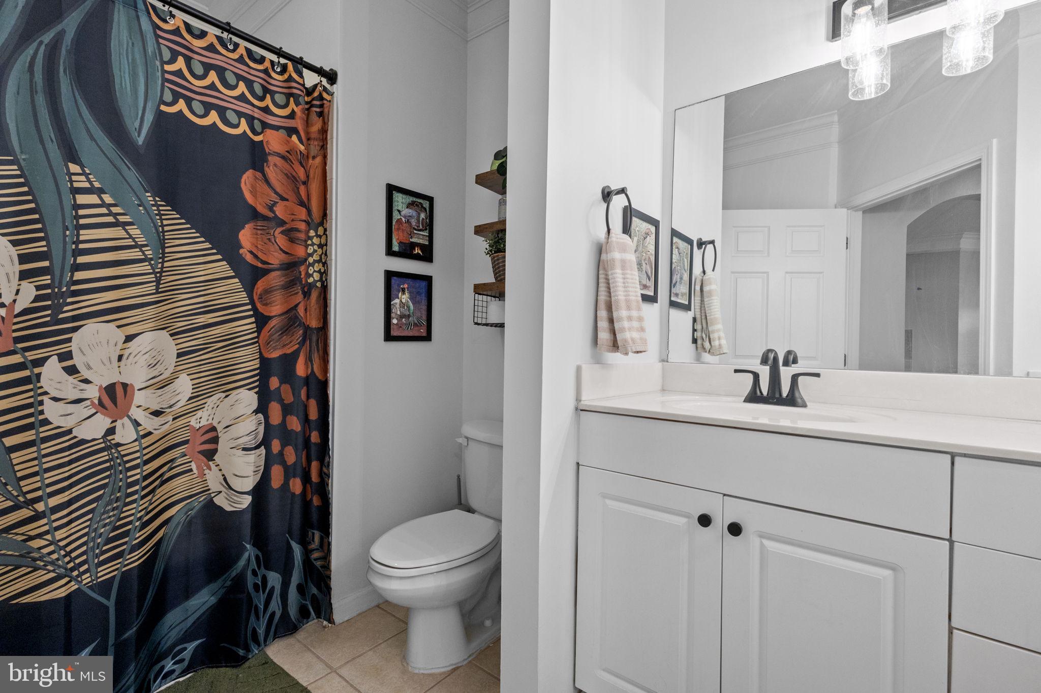 508 Sunset View Terrace Southeast, Unit 302 Leesburg, VA 20175 - Photo 15 of 30 a bathroom with a granite countertop sink a toilet and a mirror