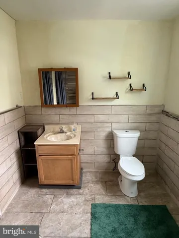 a bathroom with a sink a toilet and a mirror