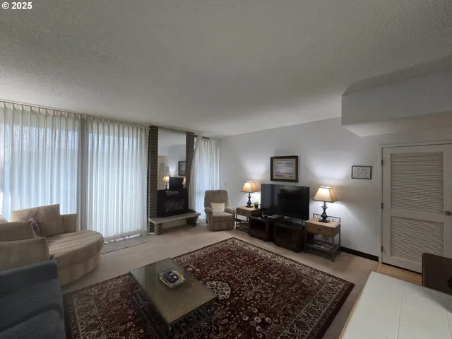 a living room with furniture and a rug