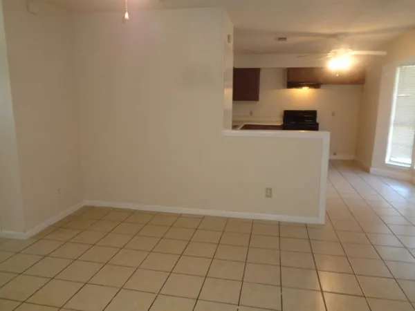 a view of a room with a fireplace and a potted plant