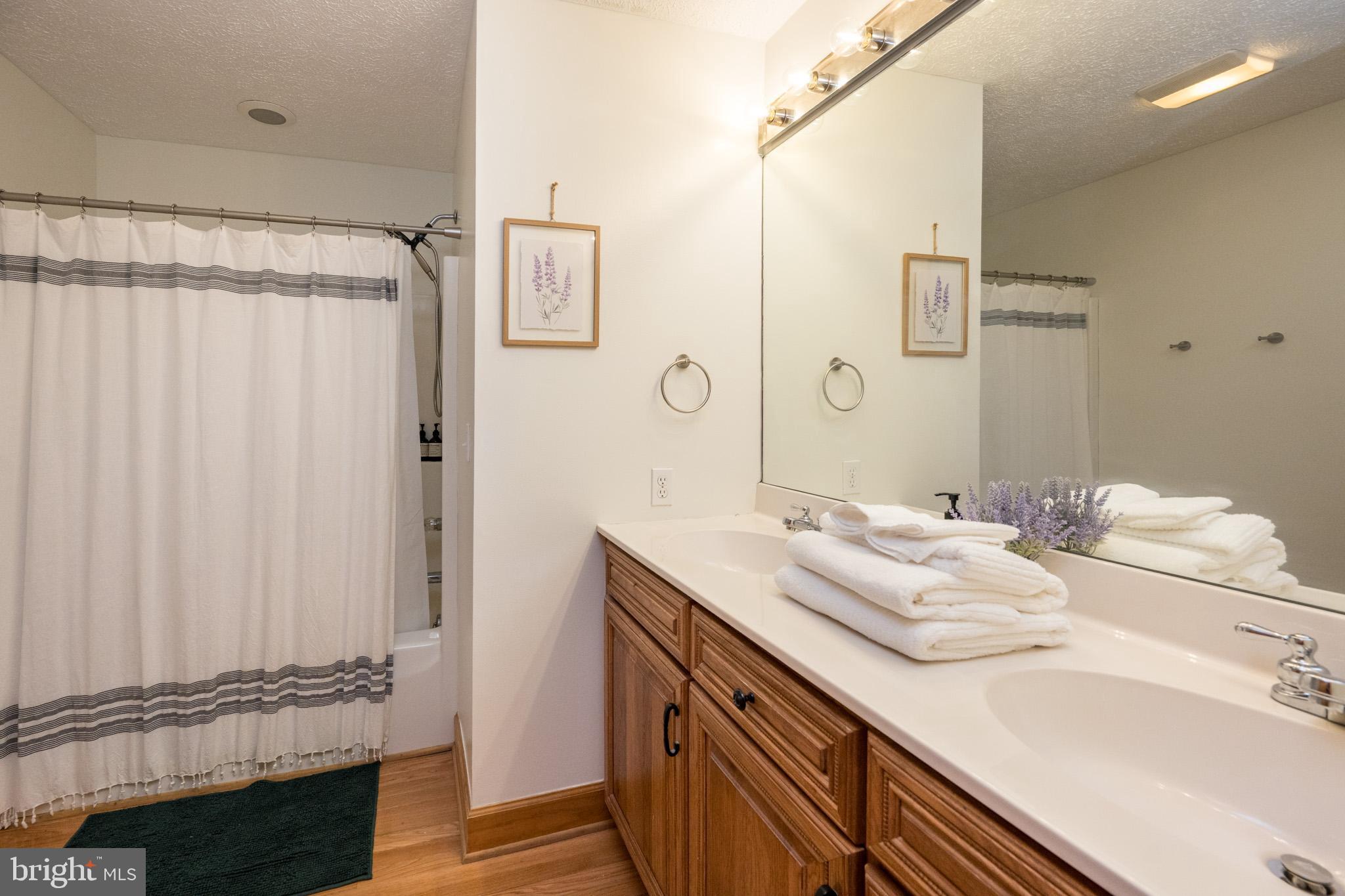 147 Marsh Hill Road McHenry, MD 21541 - Photo 32 of 60 a bathroom with a granite countertop sink and a mirror