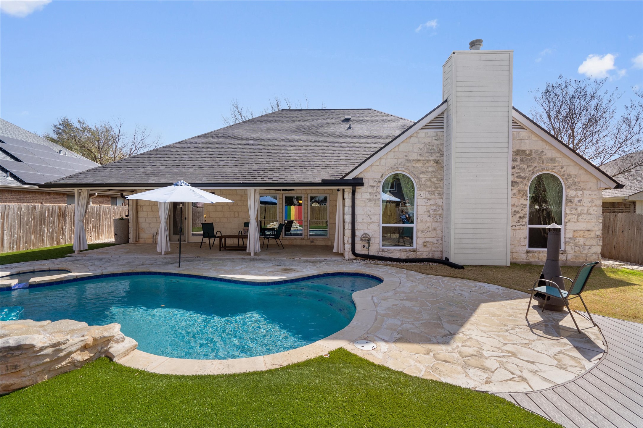 The waterfall feature creates a serene feeling.