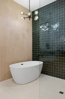 a bathroom with a bathtub