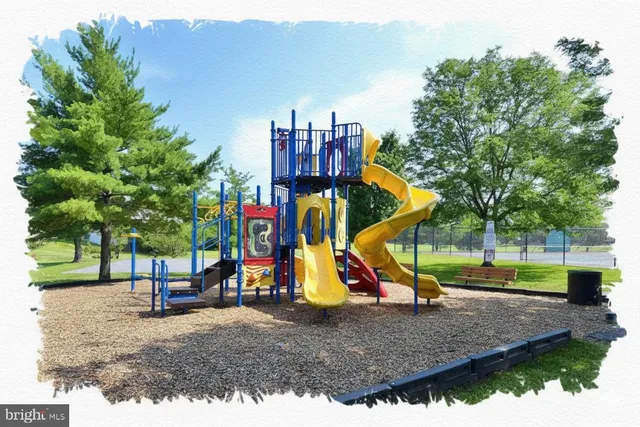 a view of a park with slide