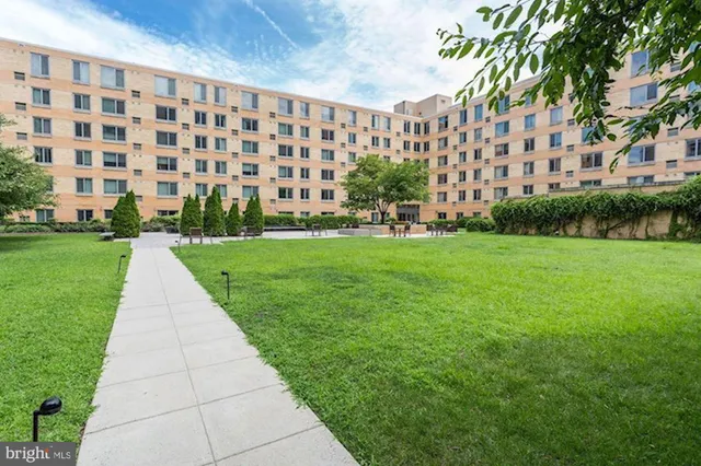 a view of a building with garden