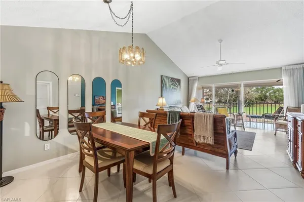 a view of a dining room with furniture wooden floor and chandelier
