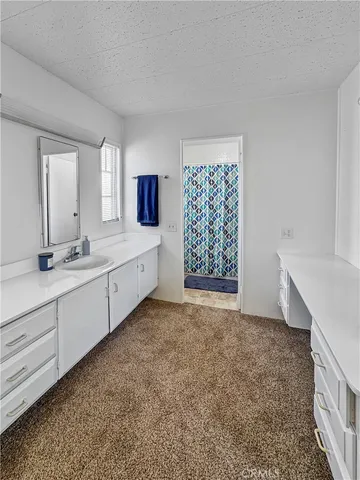 a bathroom with a double vanity sink window and a bathtub
