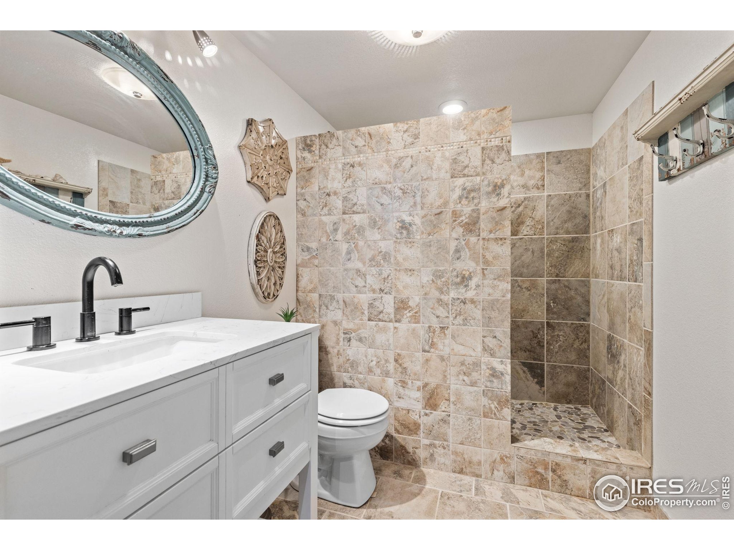 1822 Quarter Lane Berthoud, CO 80513 - Photo 35 of 49 a bathroom with a sink a toilet and a mirror