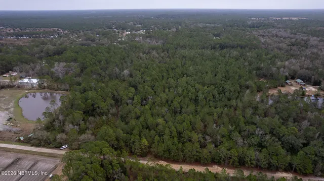 an aerial view of residential house with green space