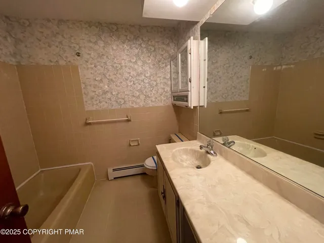 a bathroom with a sink a toilet and a mirror