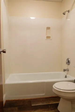 a bathroom with a toilet and a bathtub