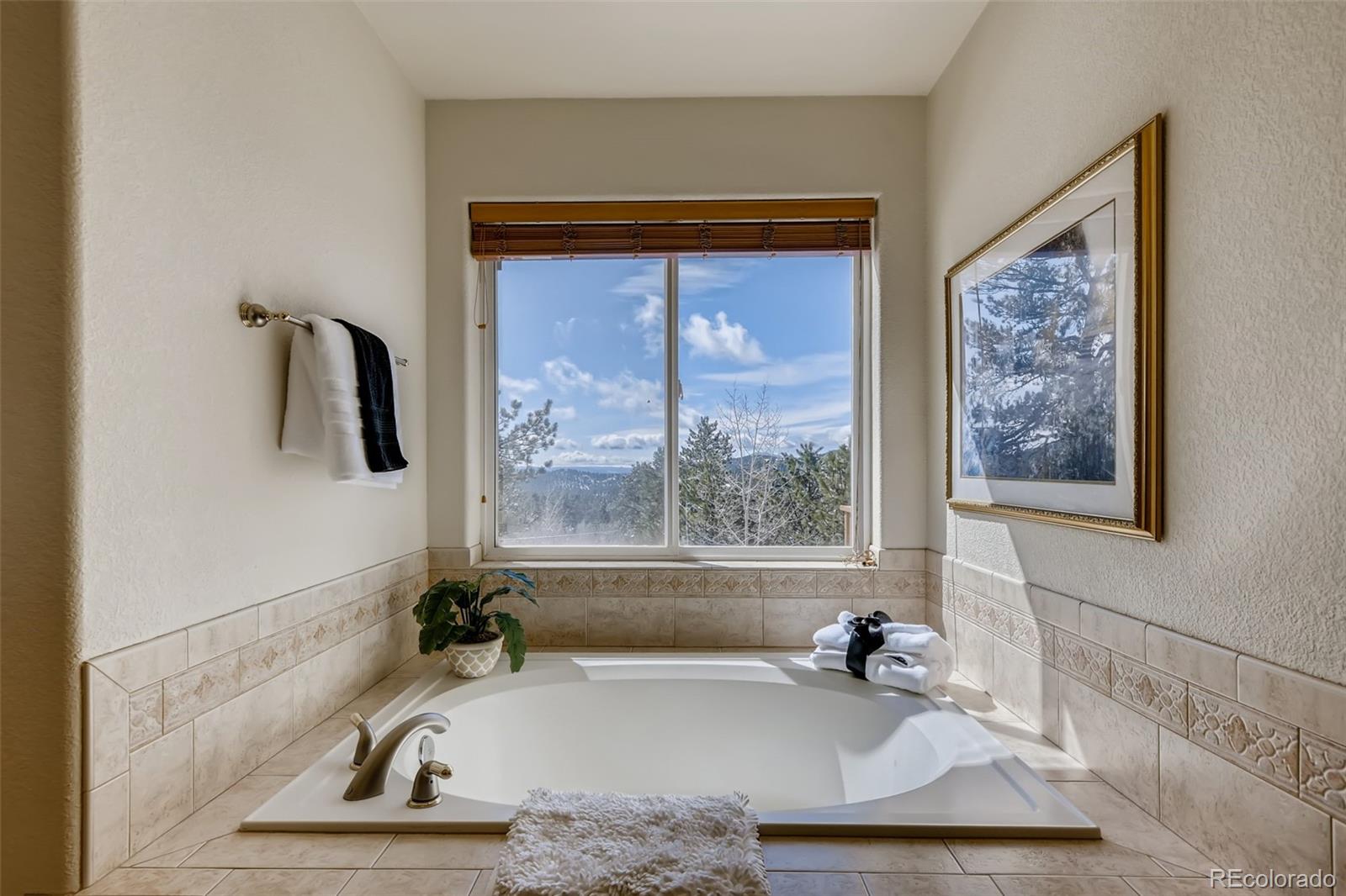 35681 Upper Aspen Lane Pine, CO 80470 - Photo 16 of 36 a bathroom with a tub a sink and a window