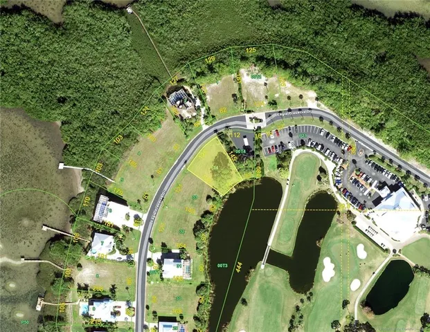 an aerial view of a swimming pool