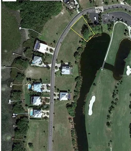 an aerial view of a highlighted house