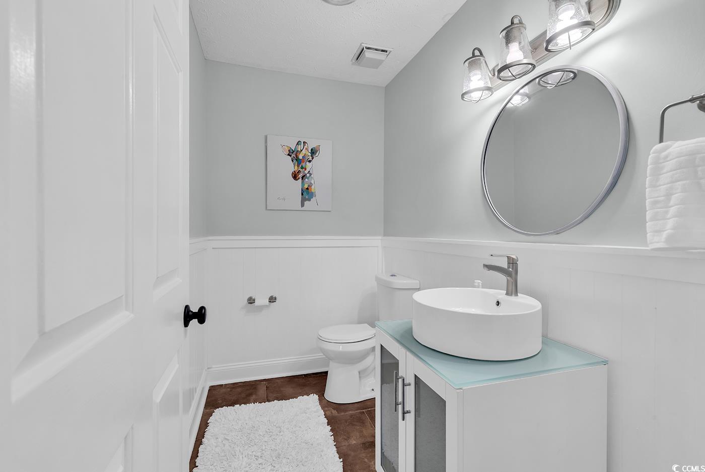 506 Merrywood Drive Conway, SC 29526 - Photo 16 of 40 Bathroom with a wainscoted wall, vanity, dark tile patterned floors, and a decorative wall