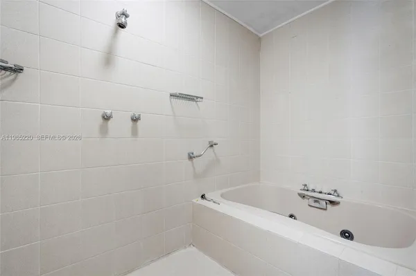 a bathroom with a bathtub