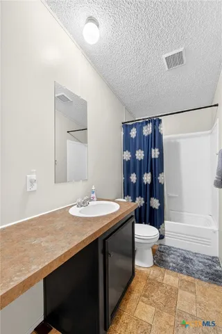 a bathroom with a sink a toilet a mirror and shower