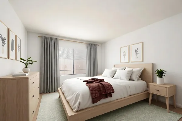 a bedroom with a bed and window