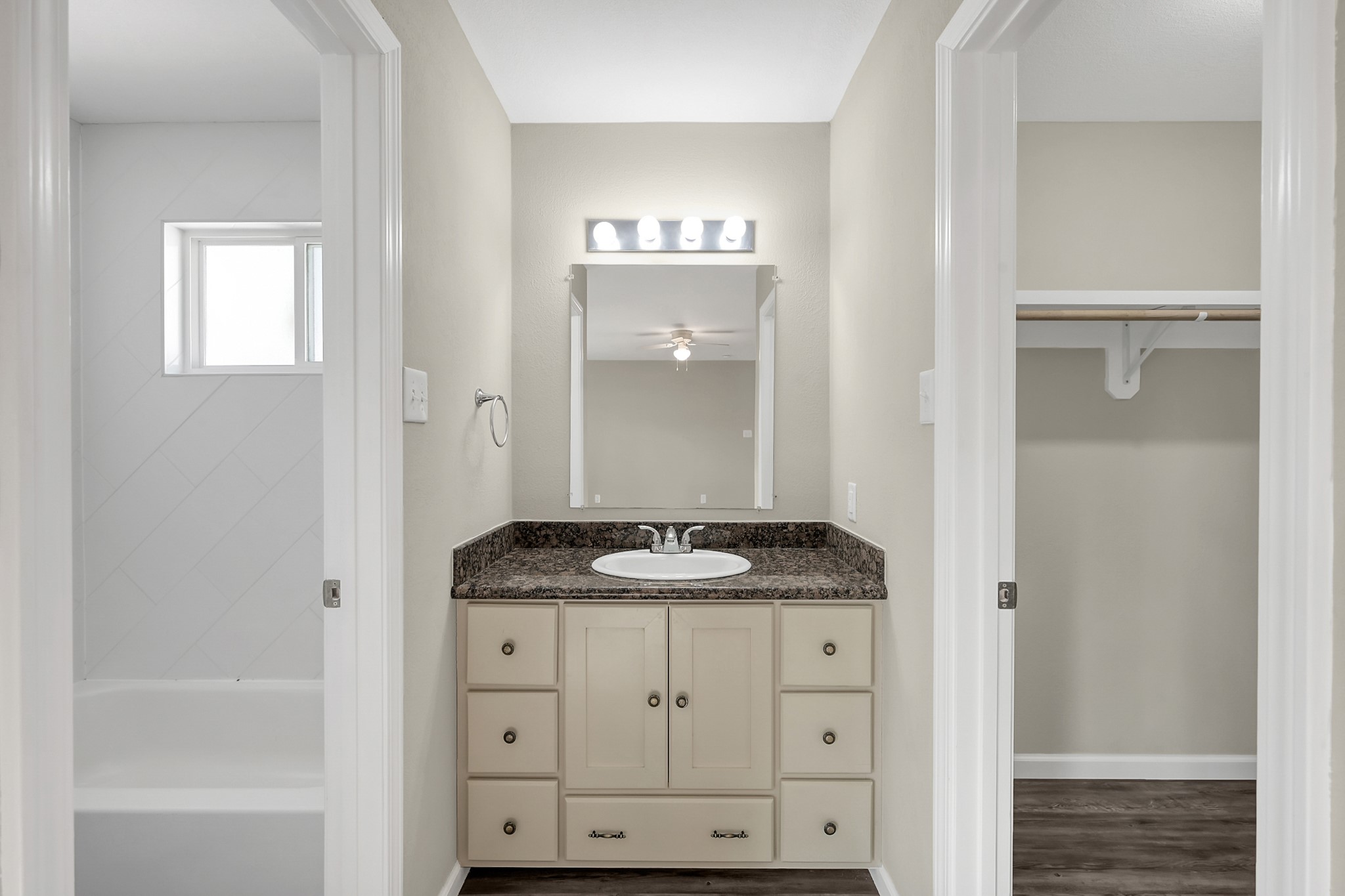 3527 Gary Lane Spring, TX 77380 - Photo 30 of 47 a bathroom with a granite countertop sink a mirror and a