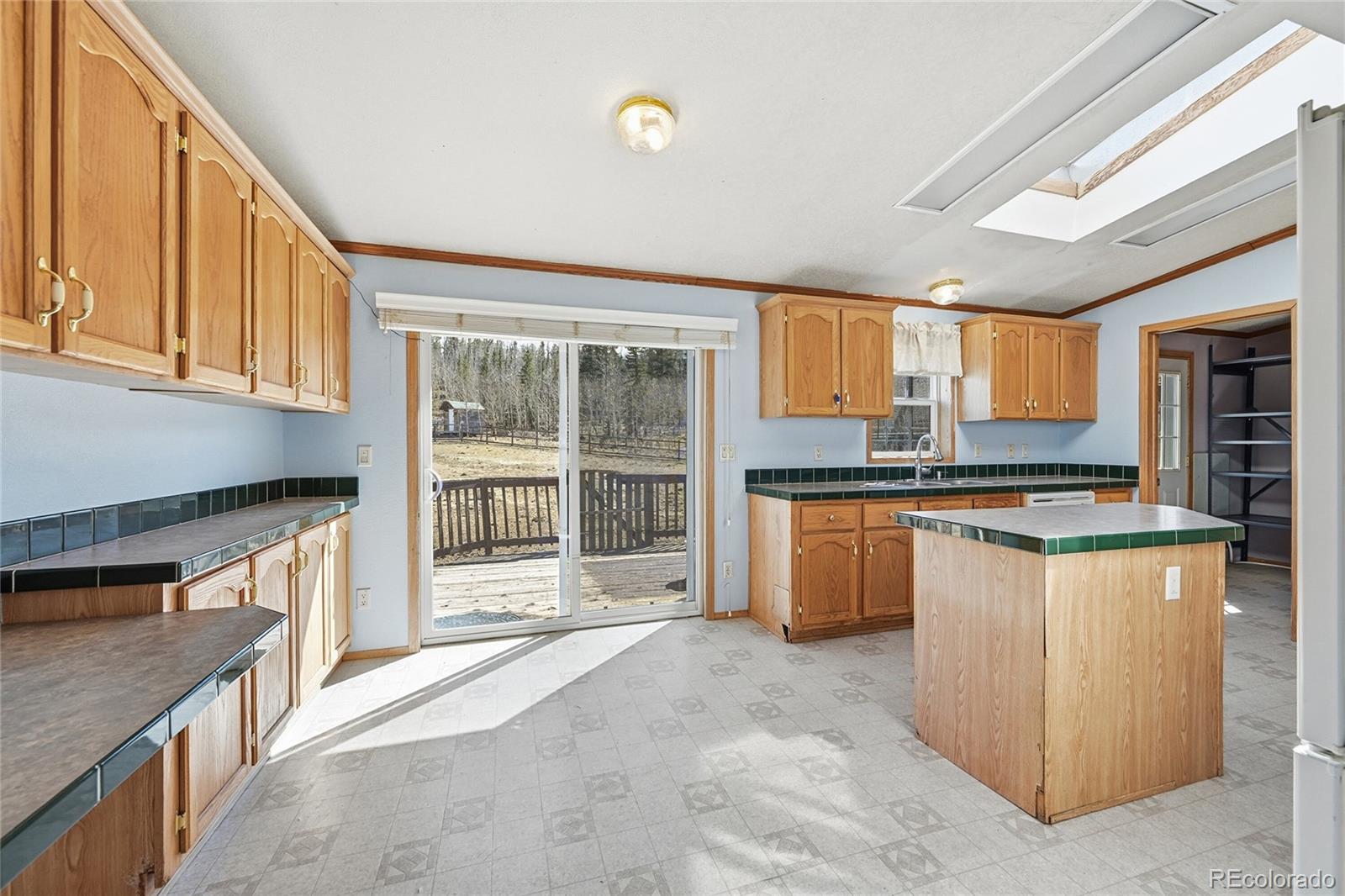 4441 Goldenburg Canyon Road Hartsel, CO 80449 - Photo 14 of 48 a kitchen with granite countertop a stove a sink and a refrigerator