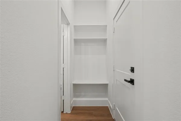 a view of walk in closet with empty racks