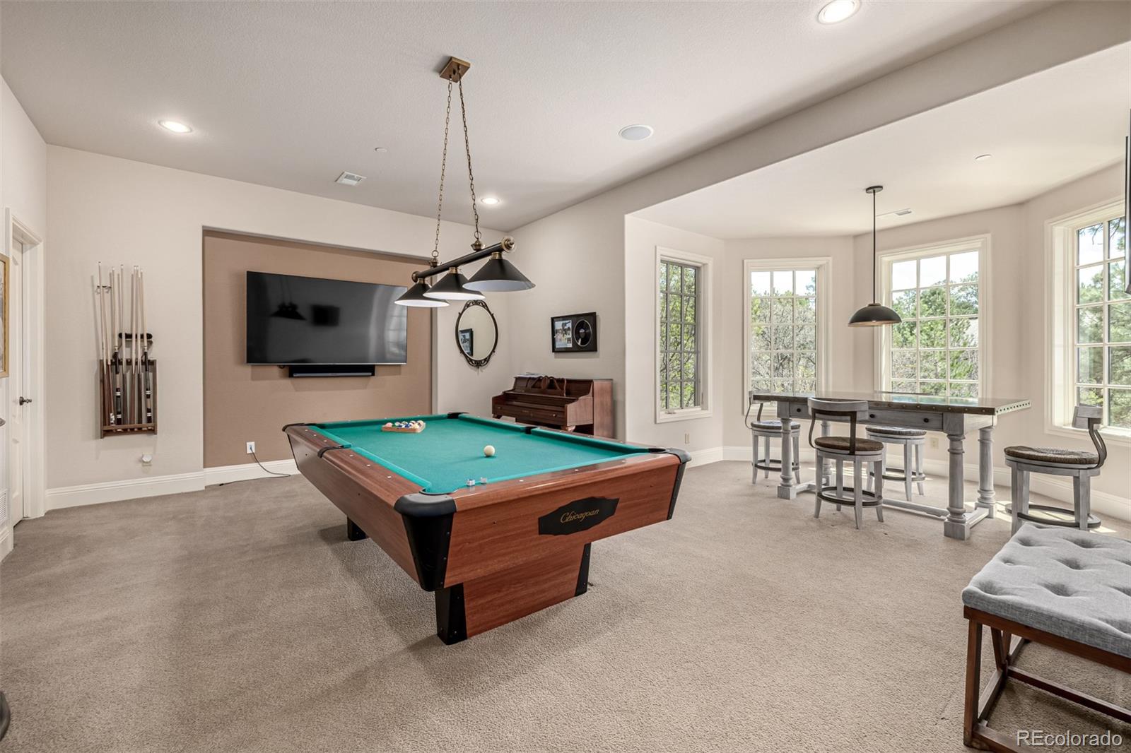 648 Ruby Trust Drive Castle Rock, CO 80108 - Photo 36 of 49 a room with furniture pool table flat screen tv and windows