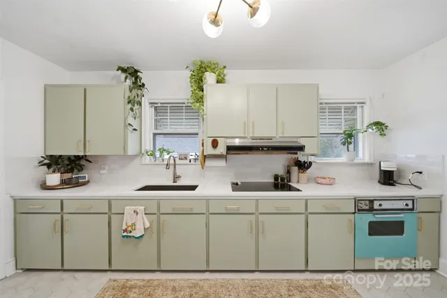 a kitchen with a sink and cabinets