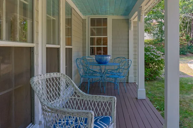 a view of porch with seating space