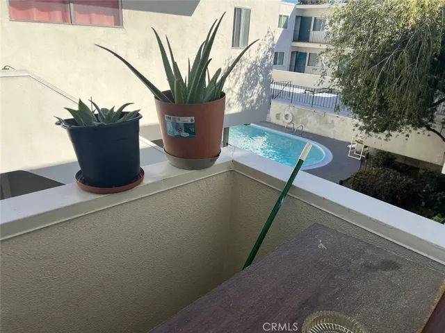 a view of a potted flower in a corridor