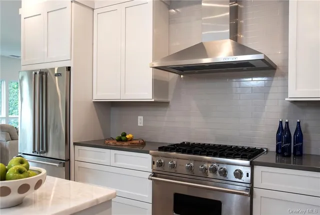 a stove top oven sitting inside of a kitchen