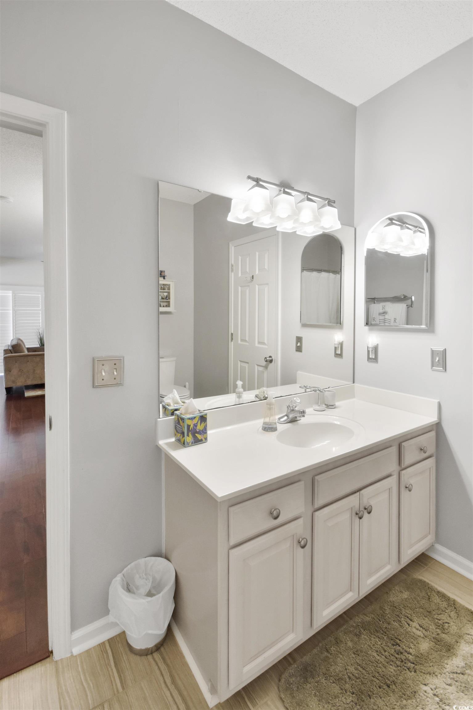 4502 Sweetwater Boulevard, Unit 4502 Murrells Inlet, SC 29576 - Photo 12 of 28 Bathroom featuring vanity, light wood-style floors, and a textured ceiling