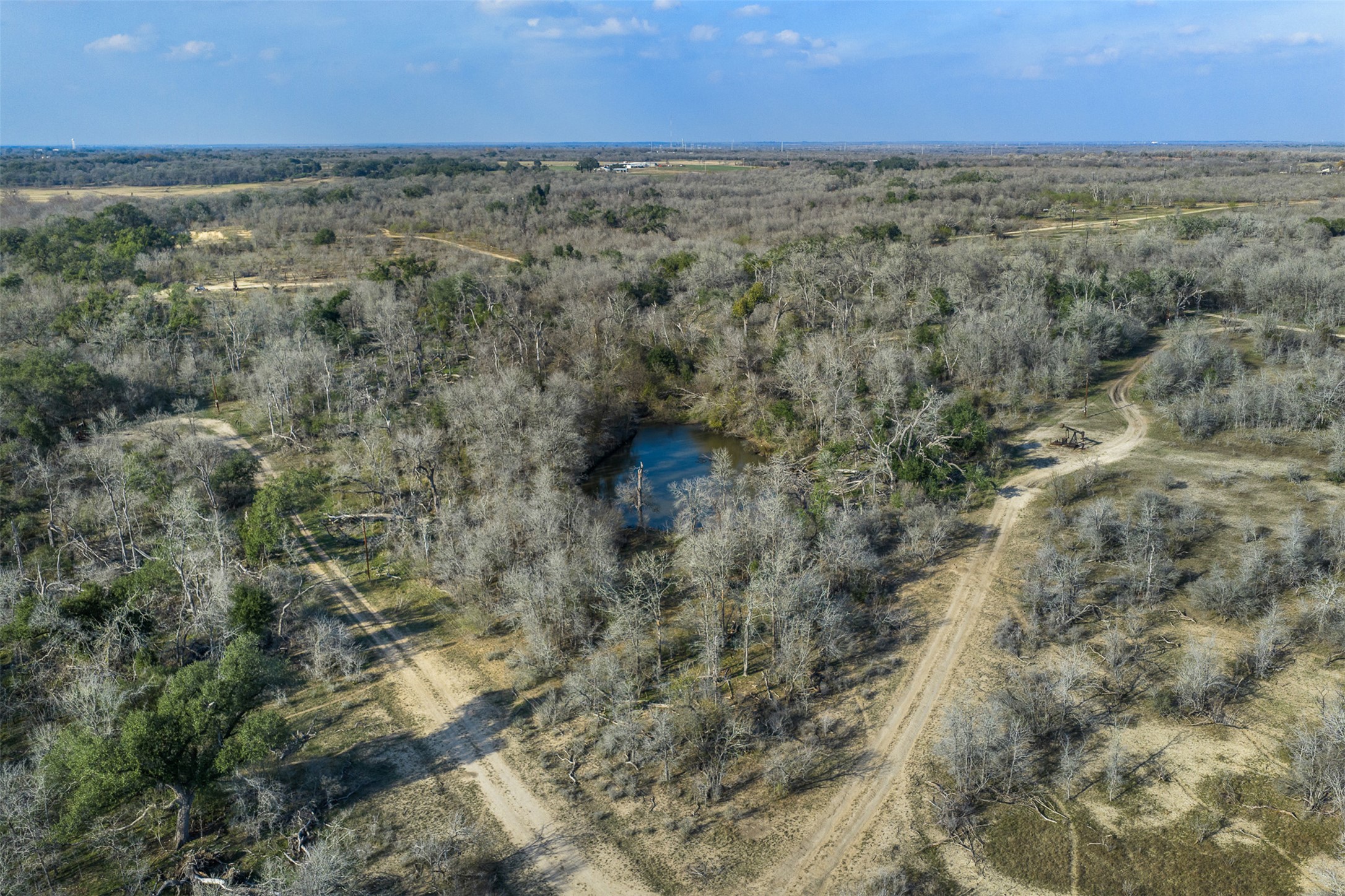 1144 Treetop Lane Luling, TX 78648 - Photo 17 of 31 Aerial view of property's location featuring a heavily wooded area and a large body of water