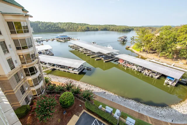 a view of a city with lawn chairs