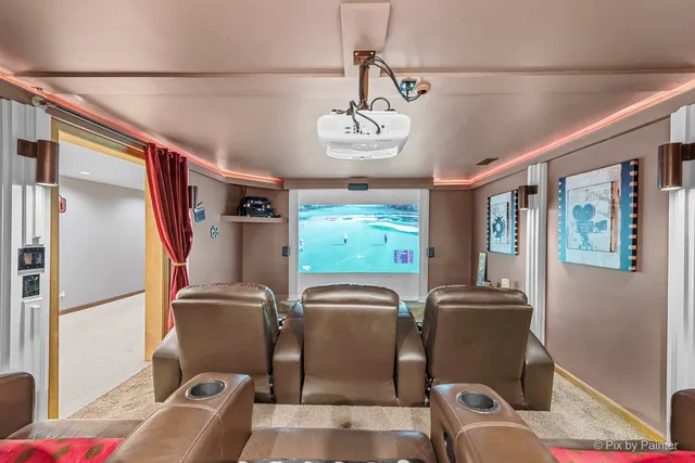 a living room with furniture and a table