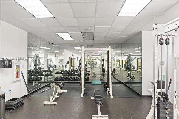 a view of a room with gym equipment