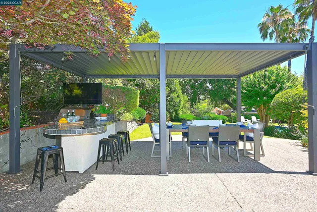 a view of a golf course with a garden