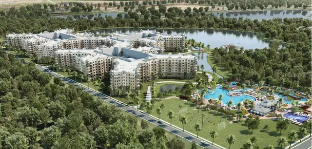 a view of a lake with houses