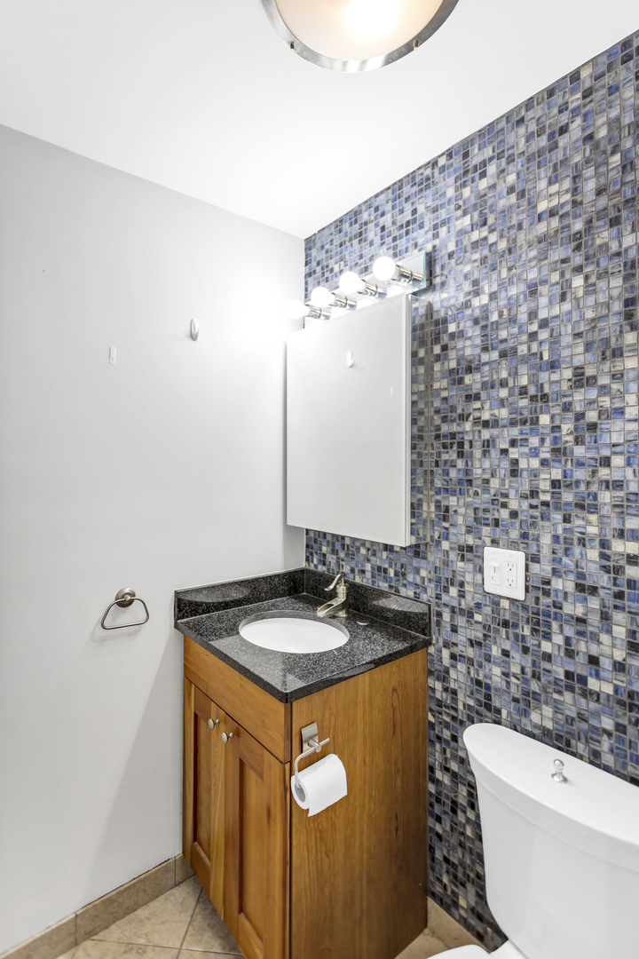 450 West Briar Place, Unit 13G Chicago, IL 60657 - Photo 20 of 34 a bathroom with a granite countertop sink and a toilet