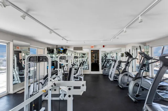 a view of a room with gym equipment